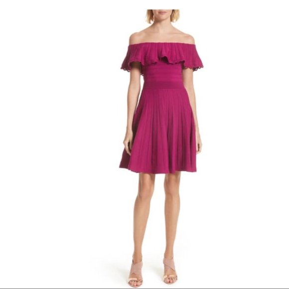 Ted Baker London Dresses & Skirts - Ted Baker Fuchsia Dilpree Off the Shoulder Dress